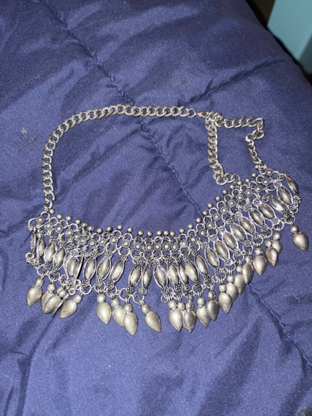 Vintage-Inspired Silver Statement Necklace - Boho Dangle Collar